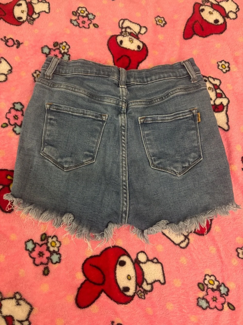 High Waisted Distressed Button-Front Denim Shorts - Blue
